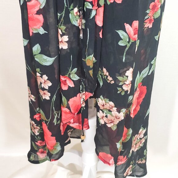 Dark floral Sheer kimono topper with tie waist Women’s 3X - Picture 6 of 8